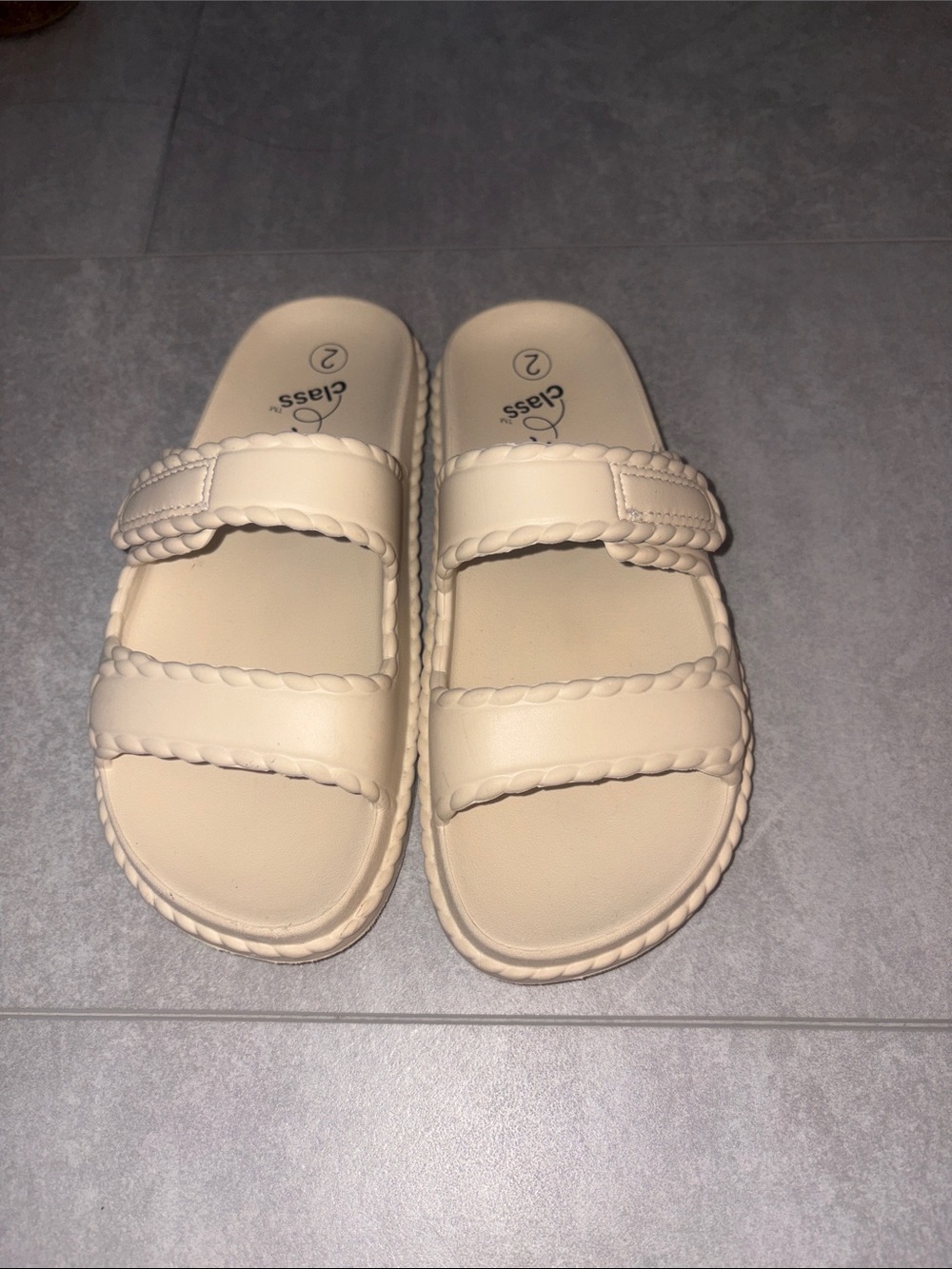 art class Cream Braided-Trim Slide Sandals for Kids